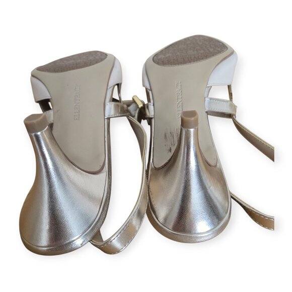 Ellen Tracy Bailey Beige Gold Slingback Kitten Heel Pump 7.5 - Picture 10 of 11